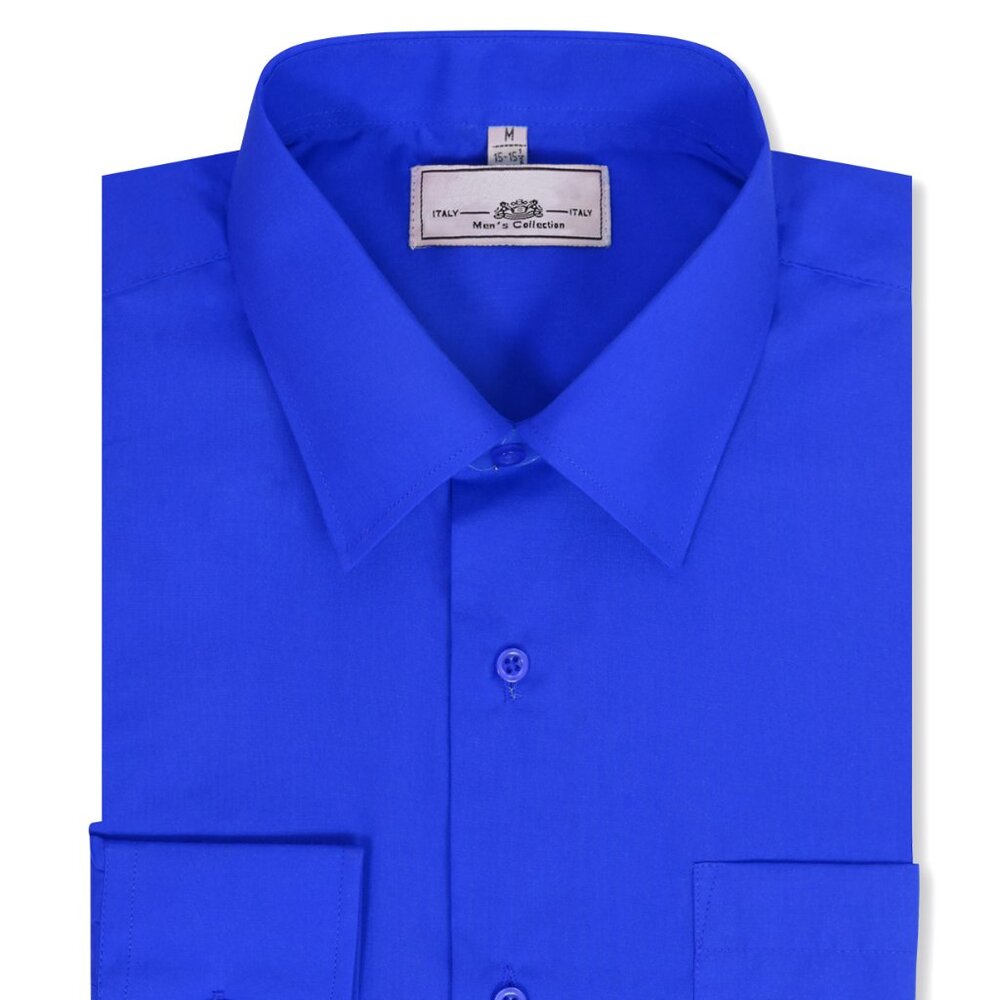 Boltini Men's Regular Fit Long Sleeve Solid Color Dress Shirts Royal Blue